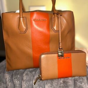Michael Kors Brown and Orange Tote Set